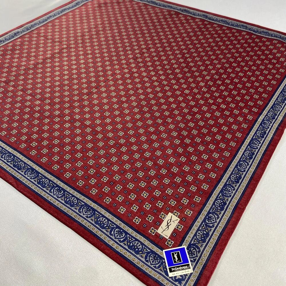 YVES SAINT LAURENT YSL Handkerchief Bandana Scarf Pocket Square Red Blue - Picture 2 of 5